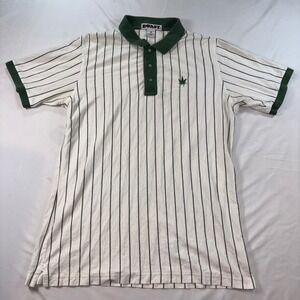 Boast Mens Striped Polo‎ Shirt White Green Leaf Logo Cotton Short Sleeve Size M